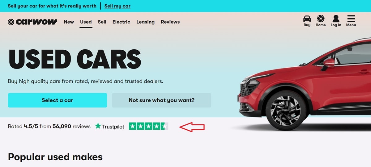 Carwow used cars automotive landing pages
